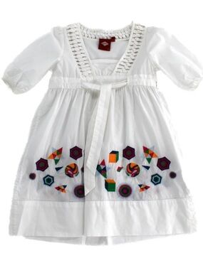 Oilily Crisp White Cotton Dress with Colorful Embroidery EUC